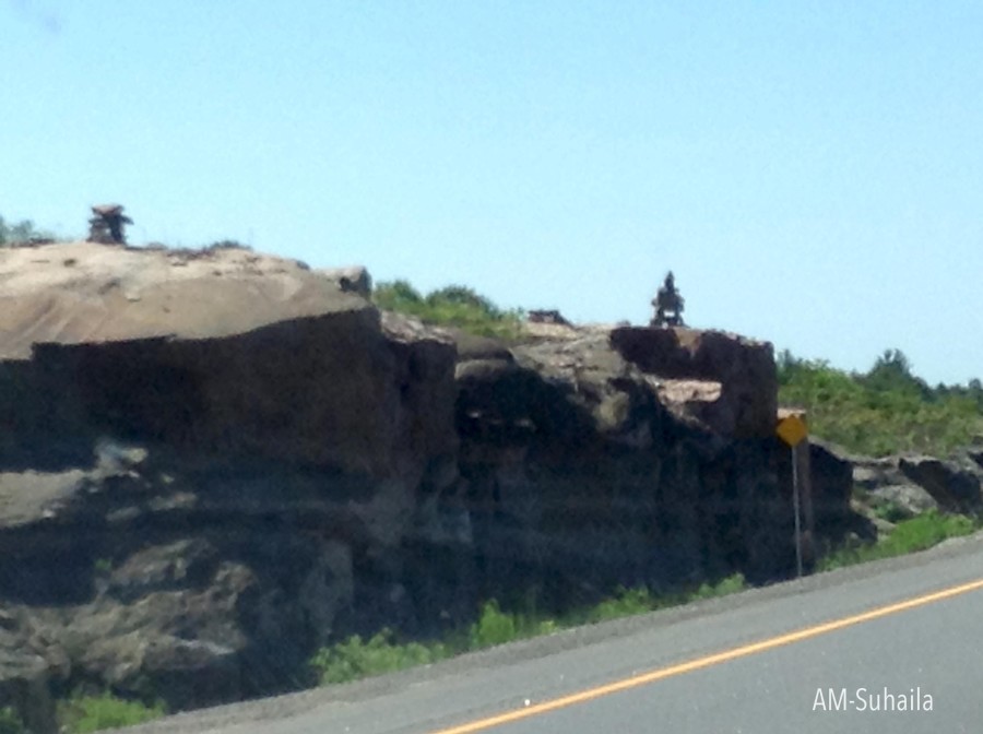 Not perfect but the best I could get from a moving car with an iPod camera. Spot the transformers-like figures, known as the Inukshuks